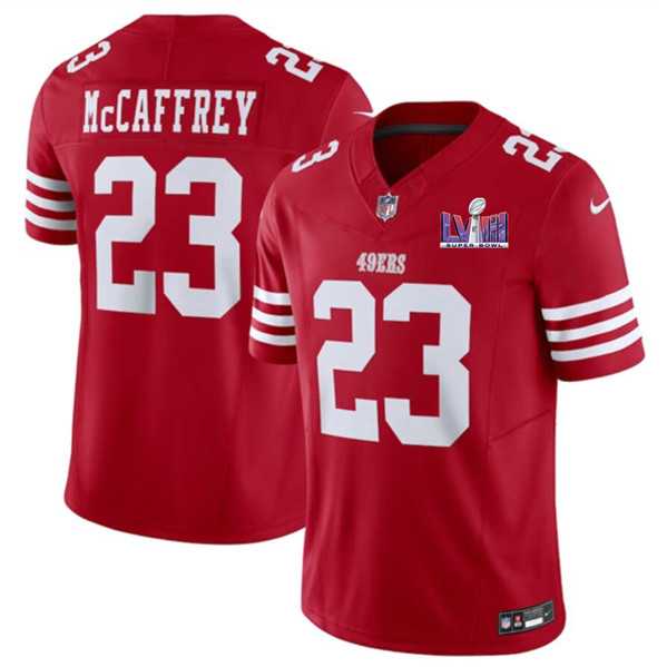 Men & Women & Youth San Francisco 49ers #23 Christian McCaffrey Red 2024 F.U.S.E. Super Bowl LVIII Patch Vapor Untouchable Limited Jersey